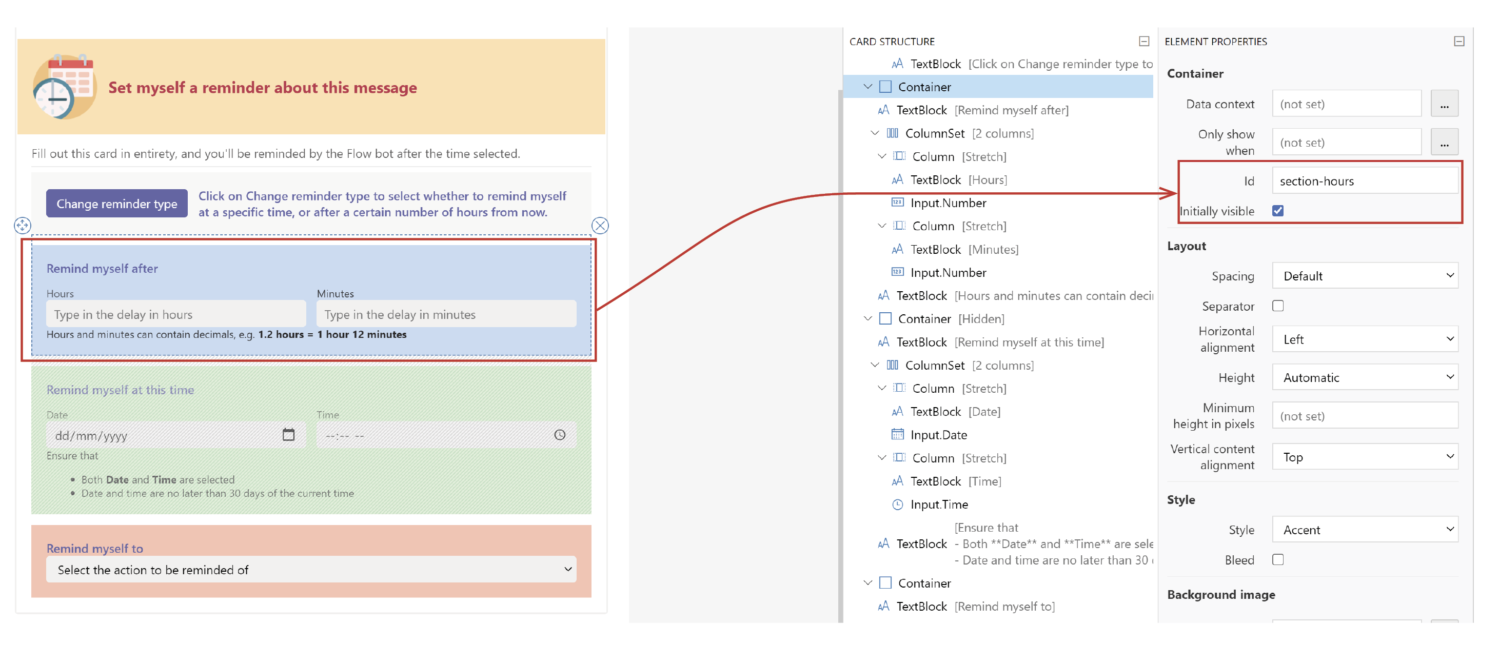 The ID and initial visibility of the blue container